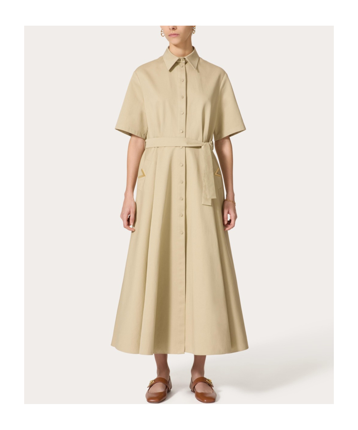 Valentino Cotton-linen V-detail Shirt Dress In Nude