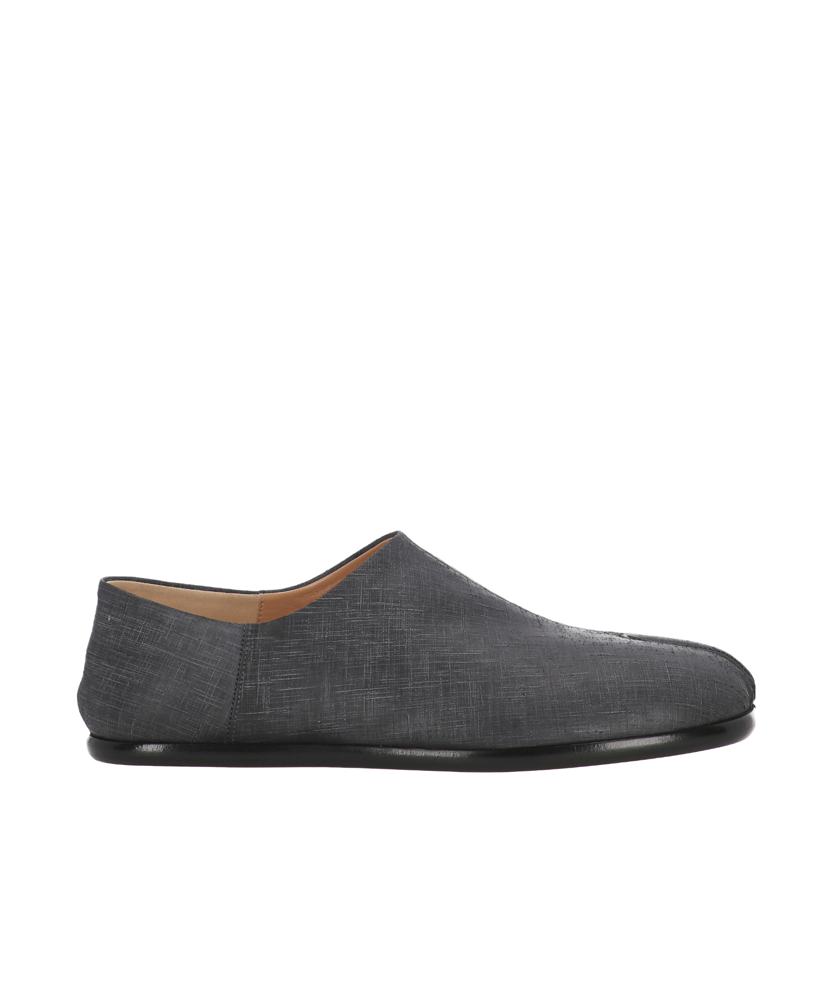 Maison Margiela Tabi Grey Branded Leather Slip On In Black