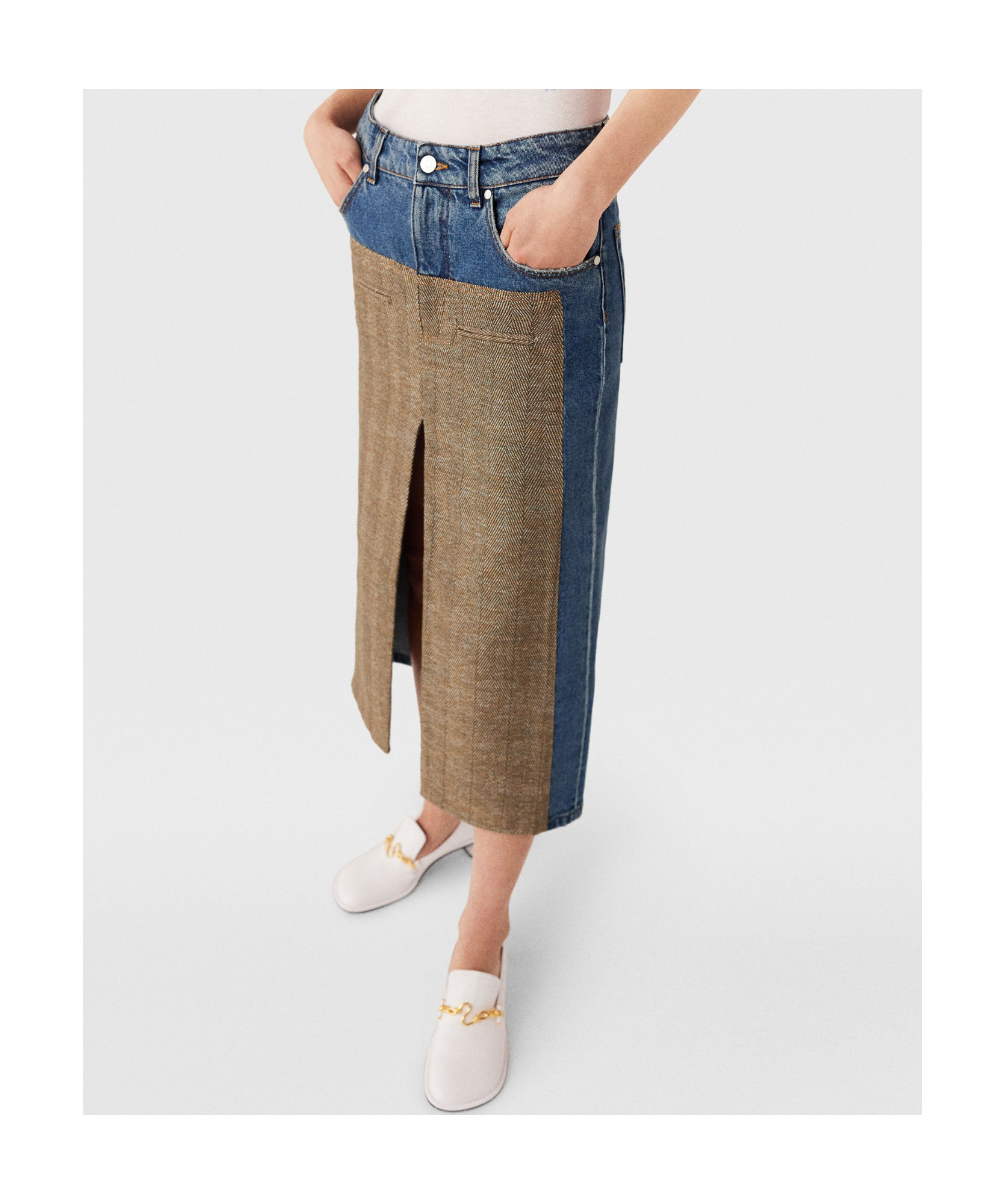 Stella Mccartney Tweed Denim Midi Skirt In Multicolor