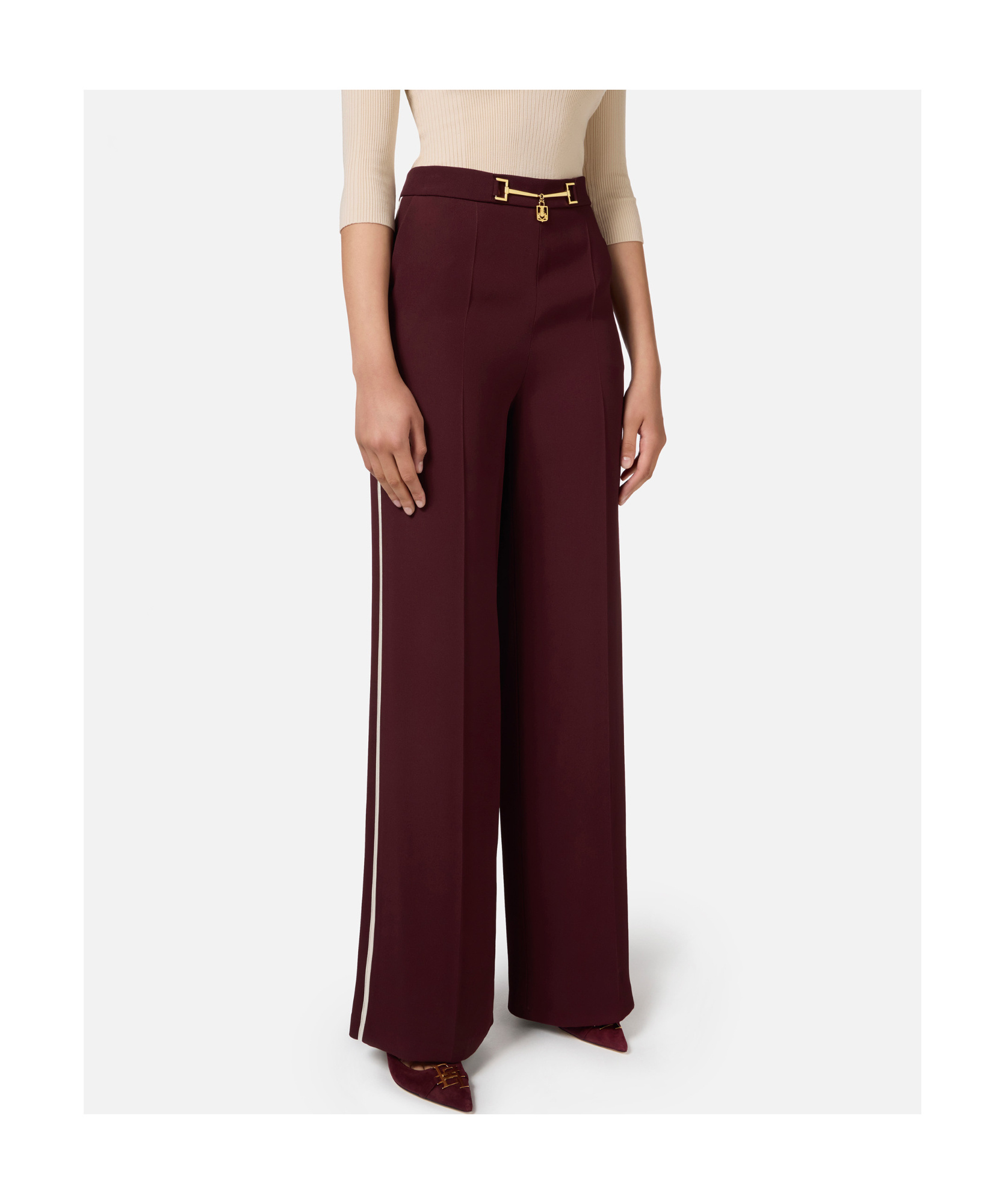 Elisabetta Franchi Red Wide-leg Trousers With High Waist In Brown