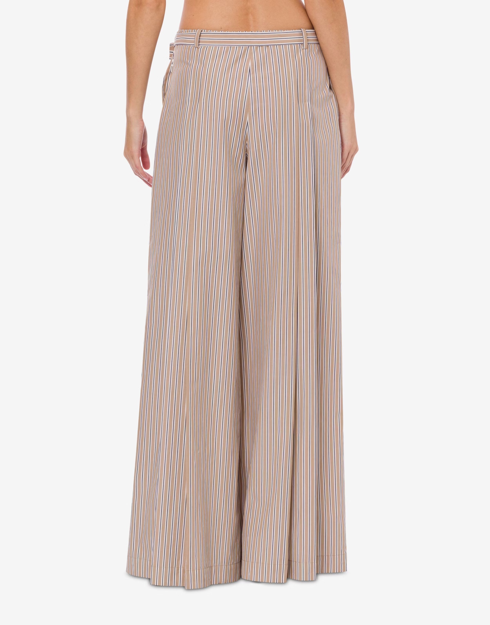 Alberta Ferretti Striped Poplin Belted Wide Pants In Nude