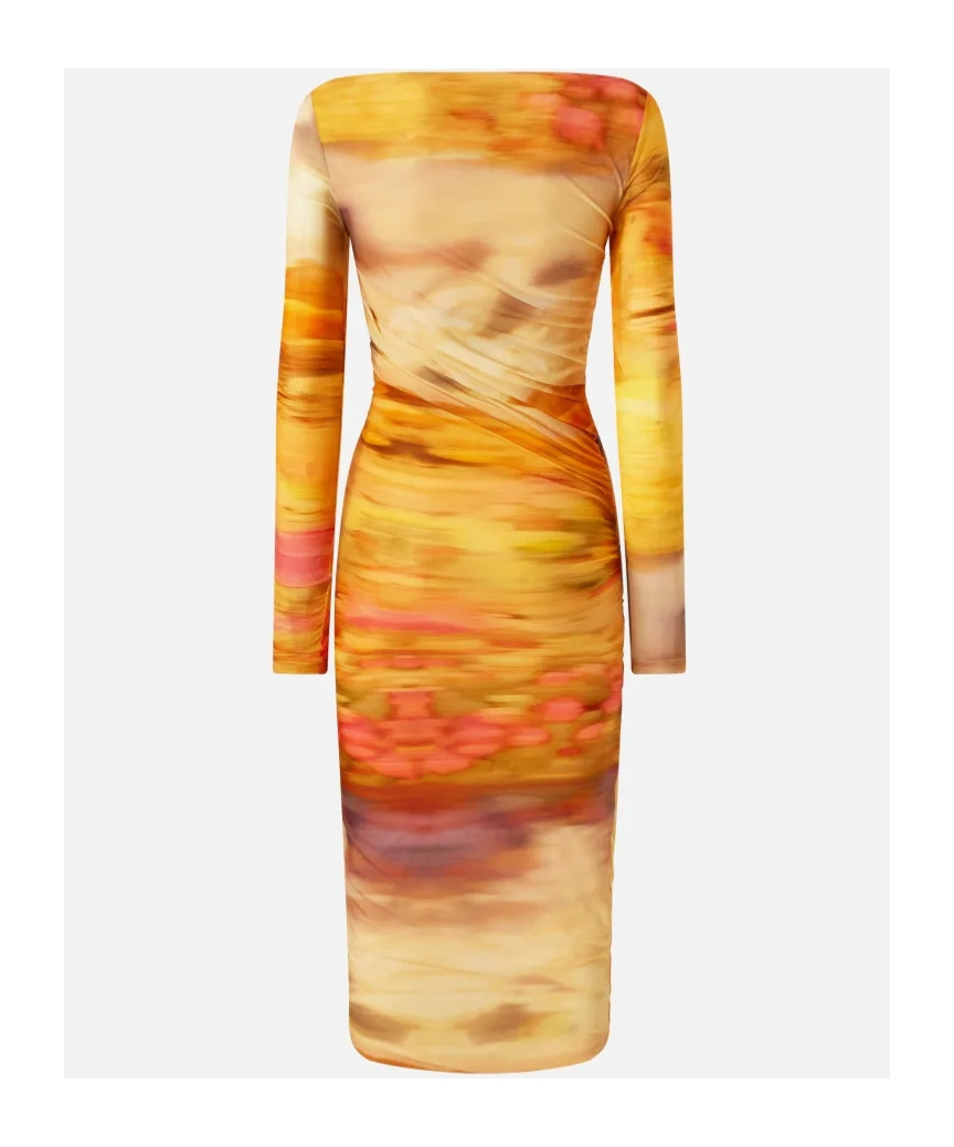 Pinko Landscape Print Bodycon Midi Dress In Yellow