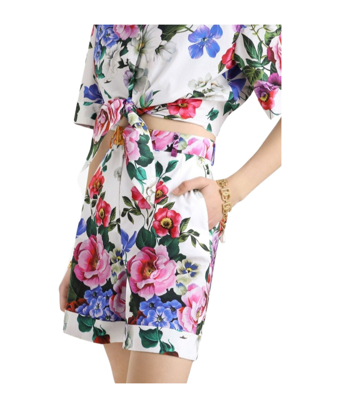 Dolce & Gabbana Multicolor Bermuda Shorts With All-over Floral Pattern Print In Cotton Woman In Multicolor