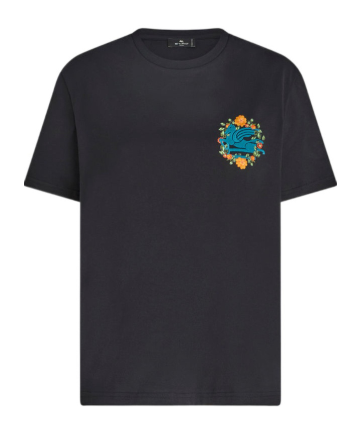 Etro Pegaso Embroidered Crewneck T-shirt In Black