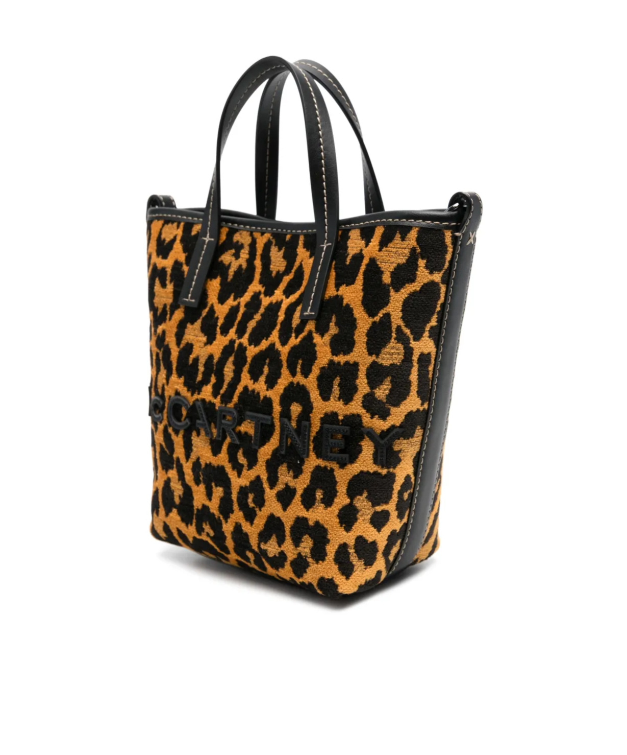 Stella Mccartney Jacquard Leopard Bucket Bag In Black