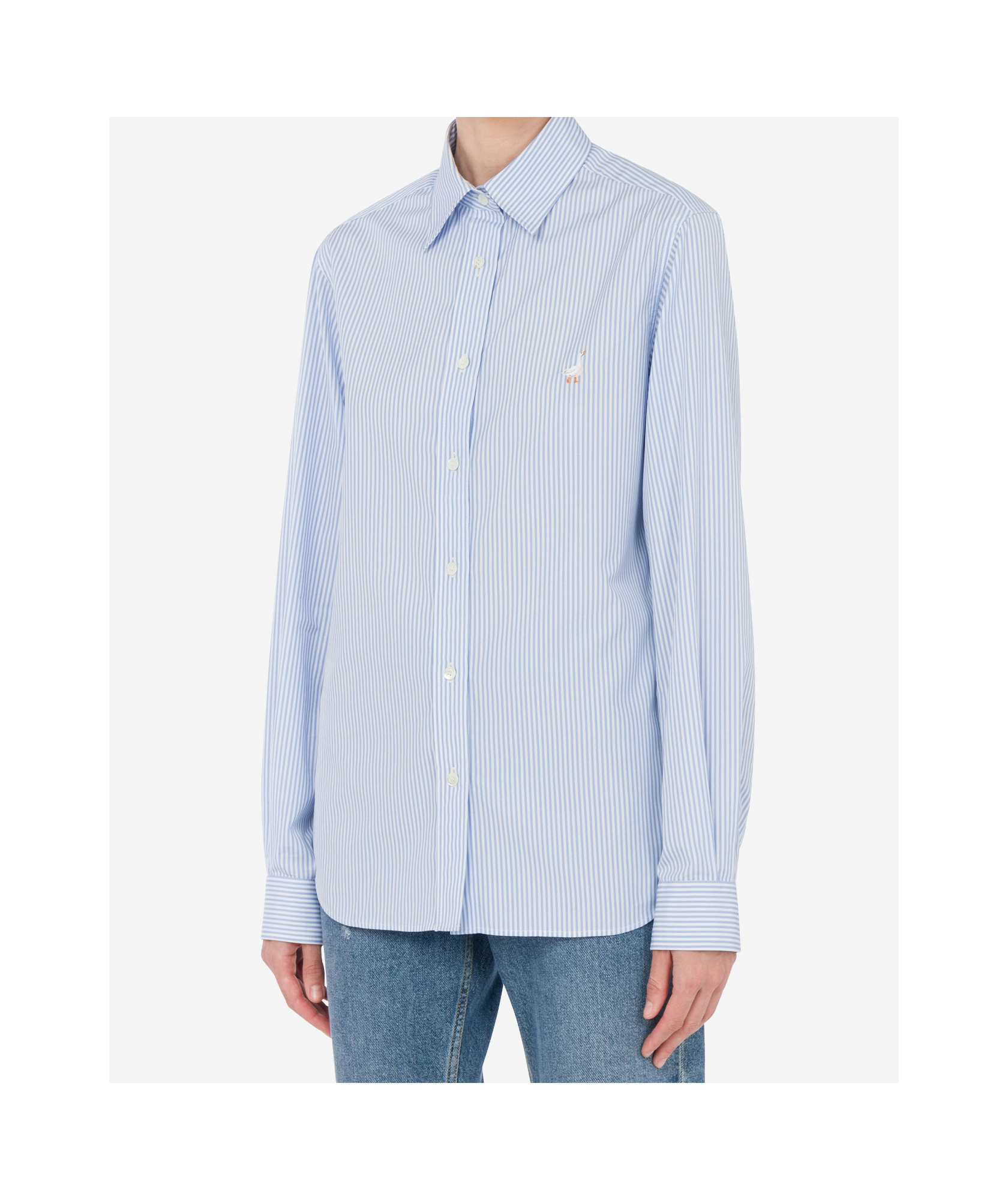 Moschino Striped Poplin Shirt Goose Embroidery In Blue
