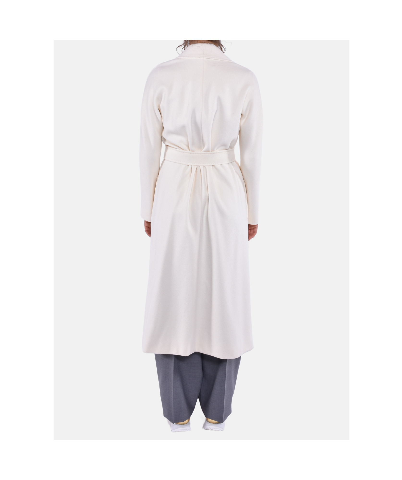 Max Mara Studio Belted Long-sleeved Coat In White