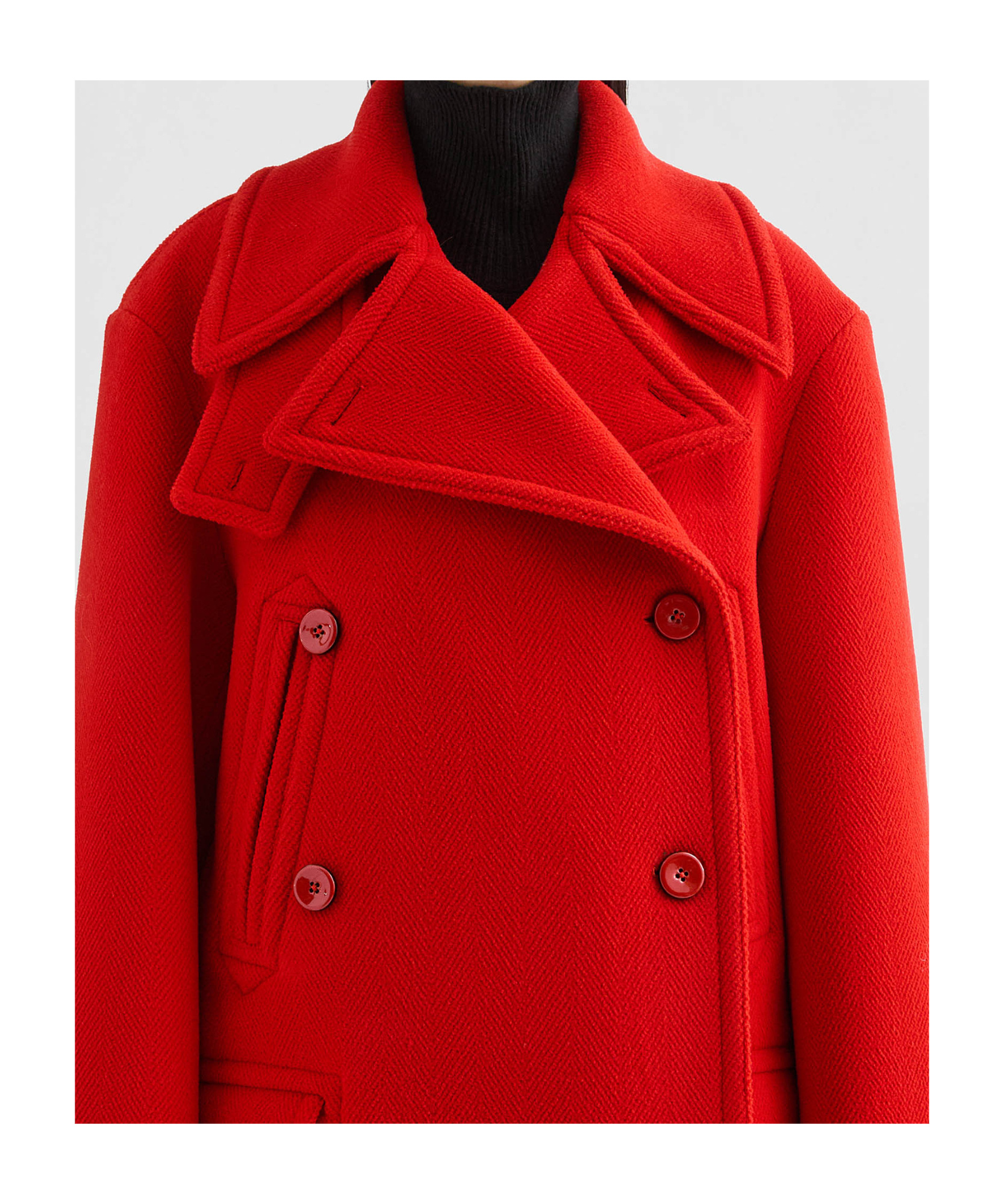 Jil Sander Double Breasted Elongated Wool Peacoat In Red