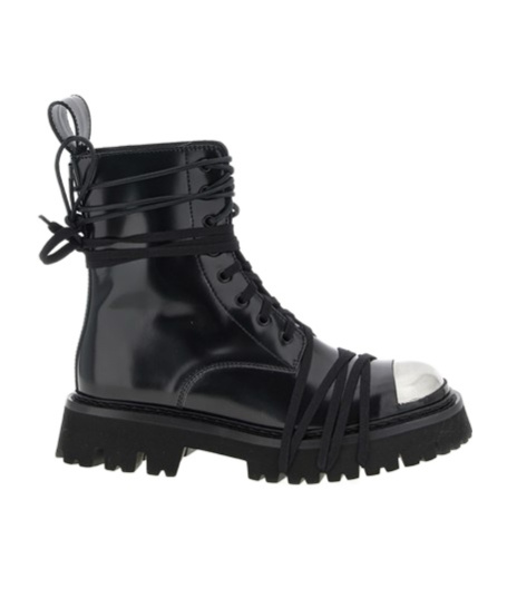 Moschino Glossy Leather Lace-up Boot With Sole In Black