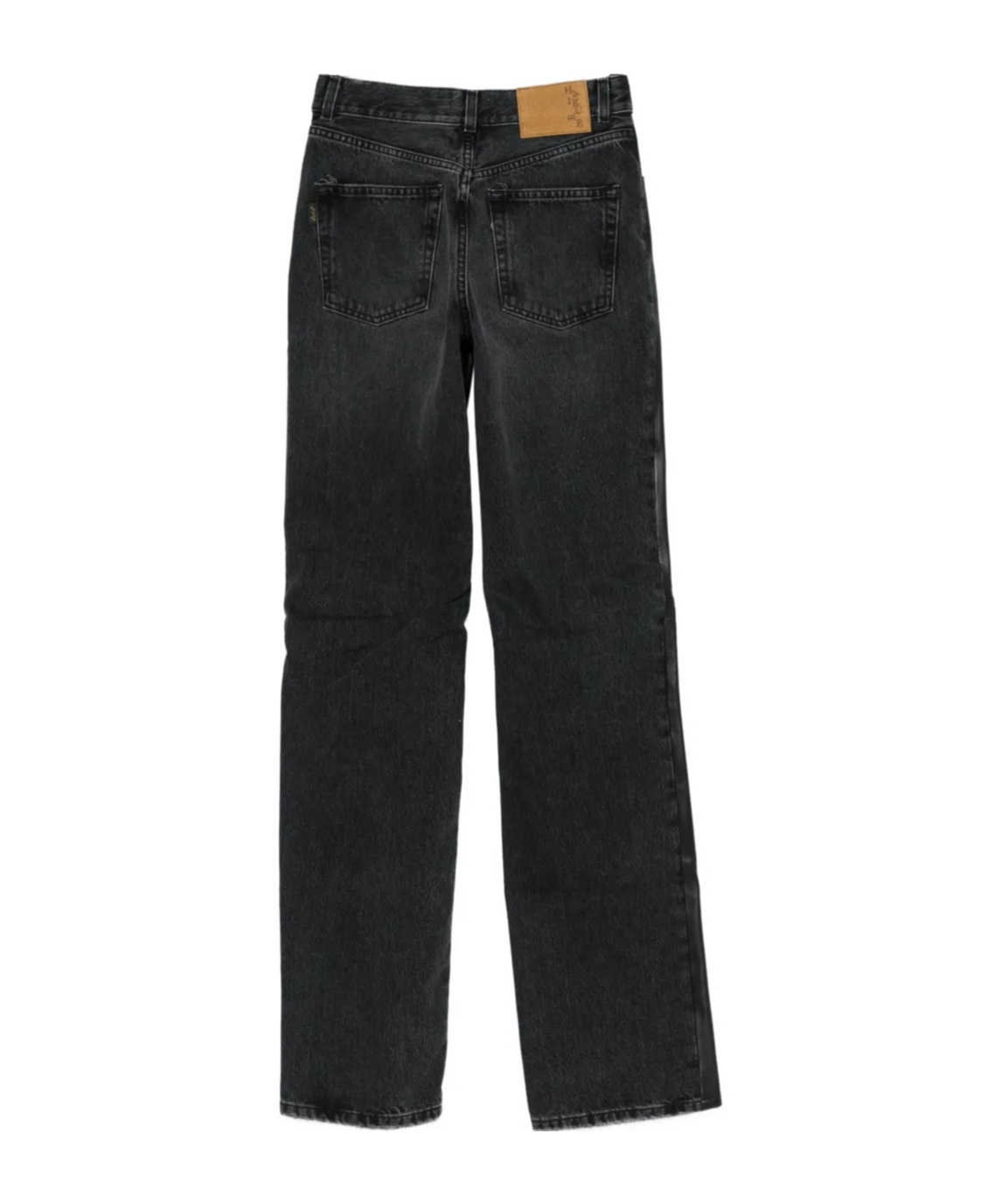 Haikure Leather And Denim Straight Leg Trousers In Black