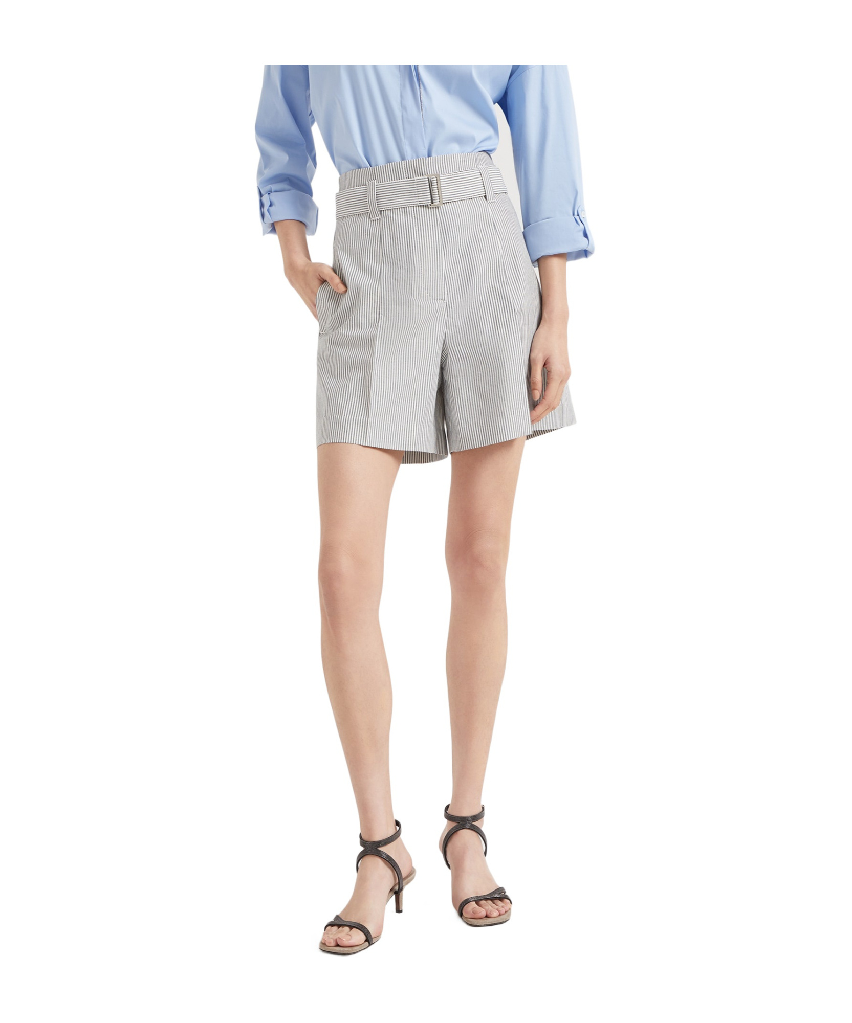 Shop Brunello Cucinelli Monili-embellished Striped Shorts In Multicolor