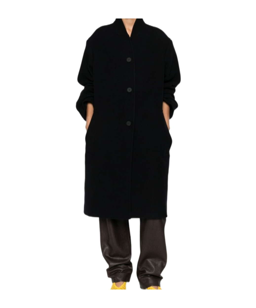 Studio Nicholson Wool Coat Featuring High Collar And Long Sleeves In Black