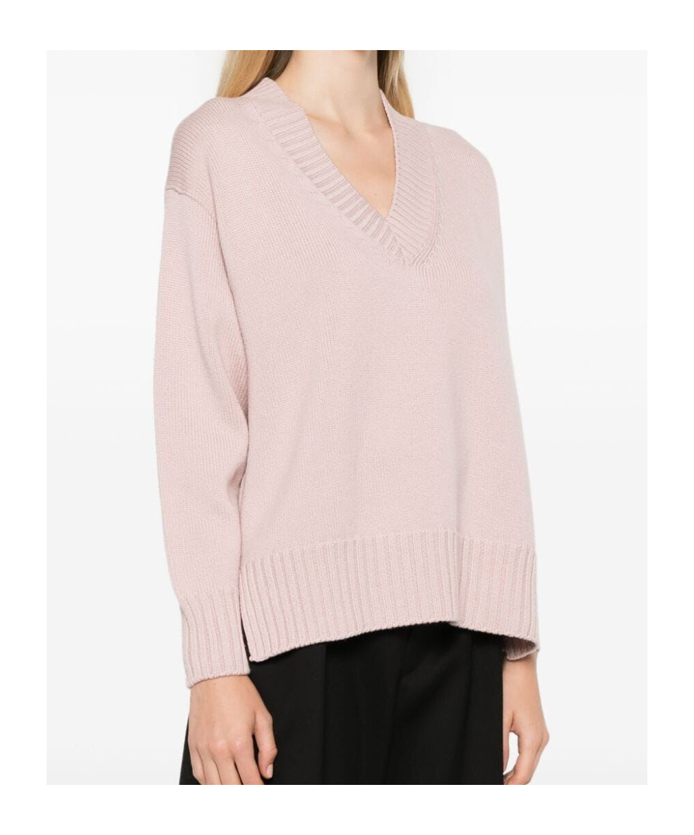 Drumohr Long Sleeves V Neck Oversized Sweater In Pink