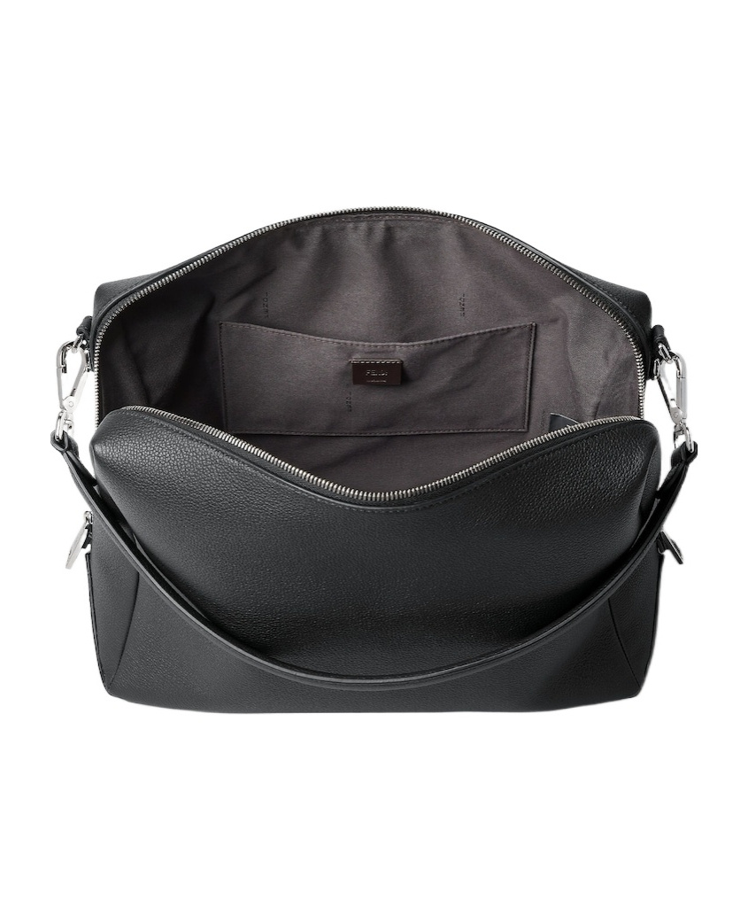 Fendi Medium Shoulder Bag Adjustable Strap Metal Hardware Textured Finish In Black