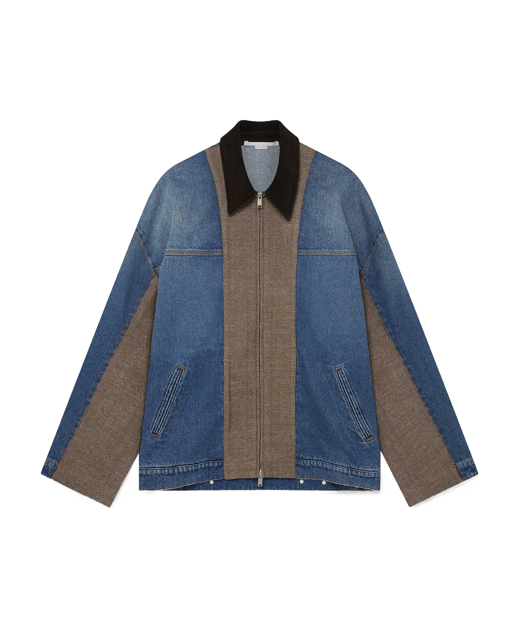Stella Mccartney Oversized Tweed-paneled Denim Jacket In Blue