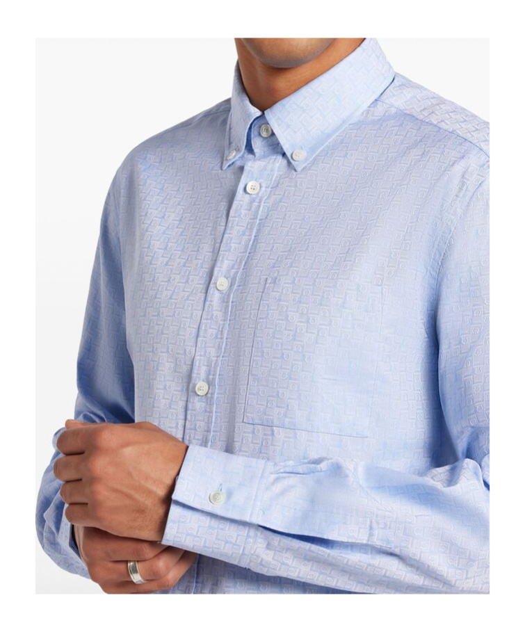 Ferragamo Monogram Jacquard Button-up Shirt In Blue