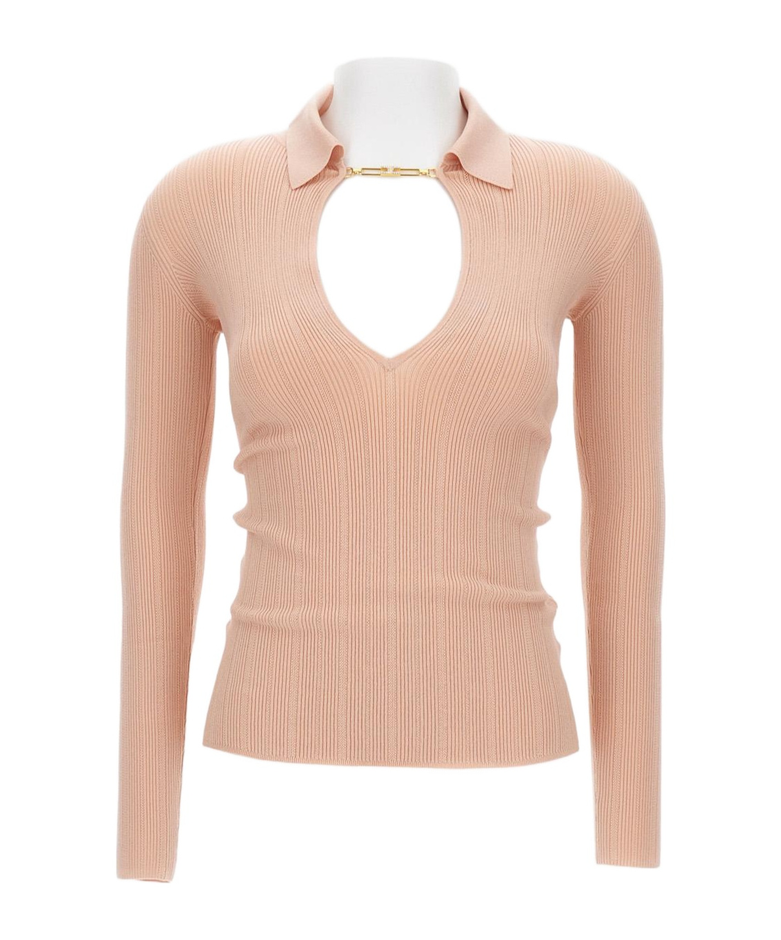 Elisabetta Franchi Ribbed Polo-neck Sweater In Pink