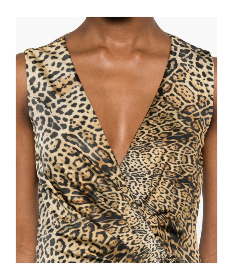 Roberto Cavalli Twisted Animal-print Dress In Multi
