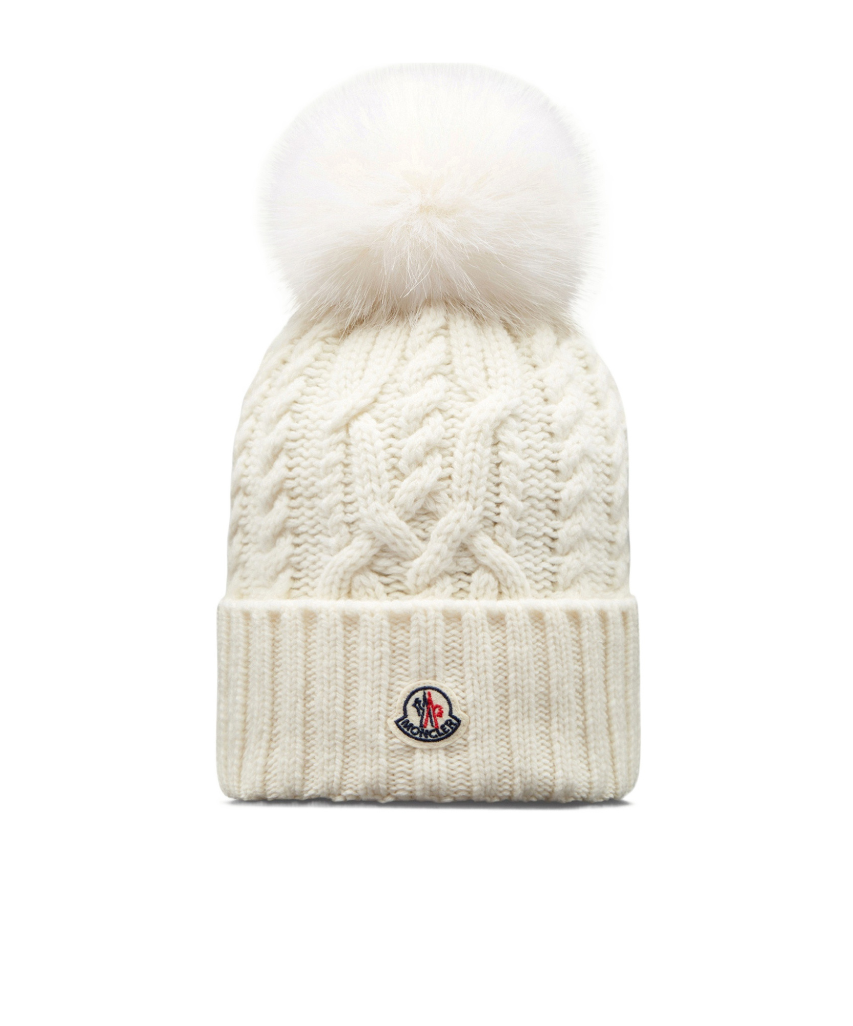 Moncler Cashmere Blend Beanie With Pom Pom In White
