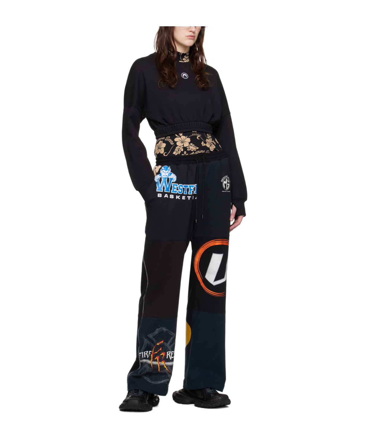 Marine Serre Cropped Pullover In Black