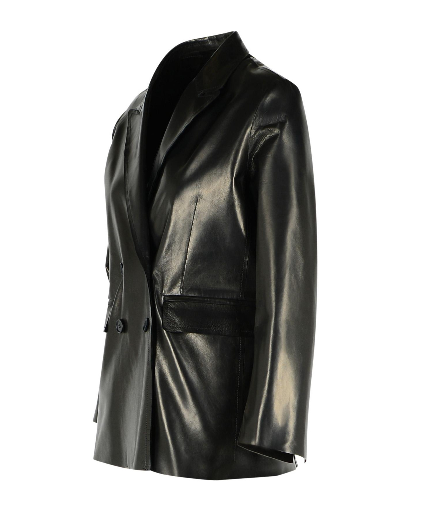 Salvatore Santoro Double Breasted Leather Blazer In Black