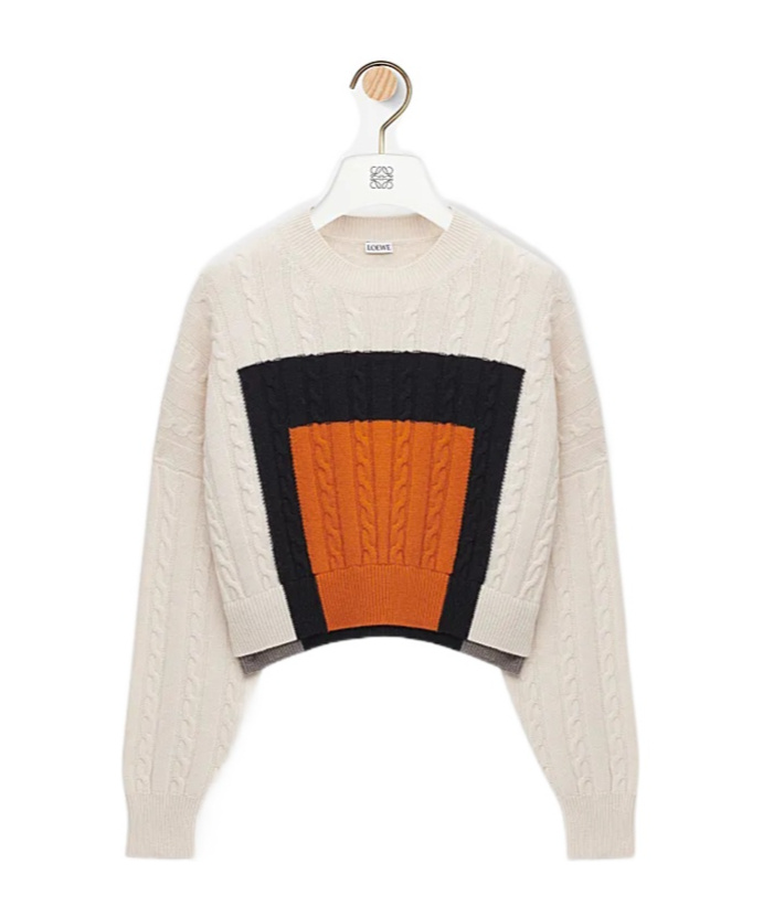 Loewe Paneled Color-block Cable-knit Wool Sweater In White