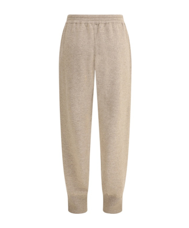 Brunello Cucinelli Ribbed Cuffs Cashmere Pants In Nude