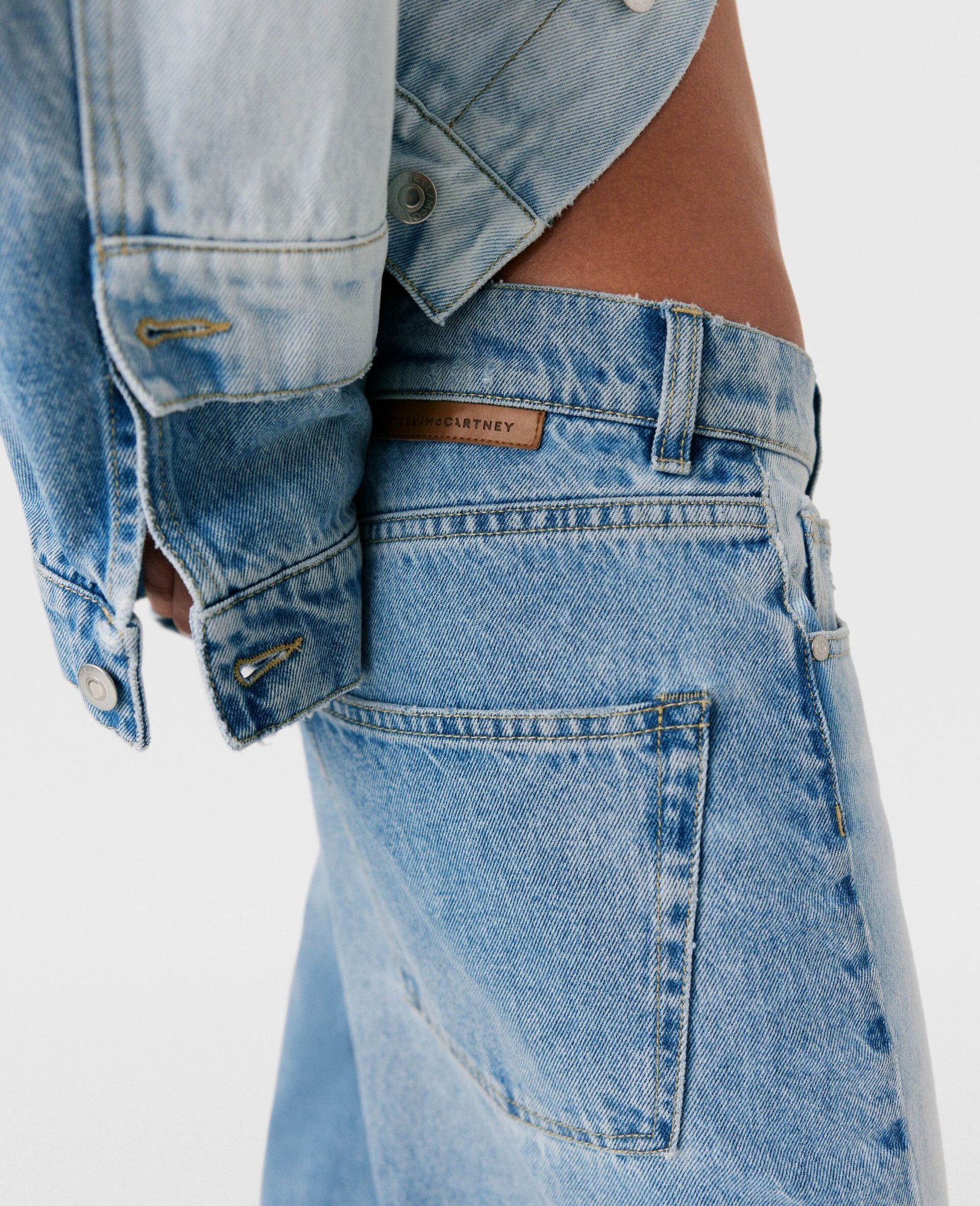 Stella Mccartney Two-tone Straight Leg Jeans With Concealed Fly In Blue