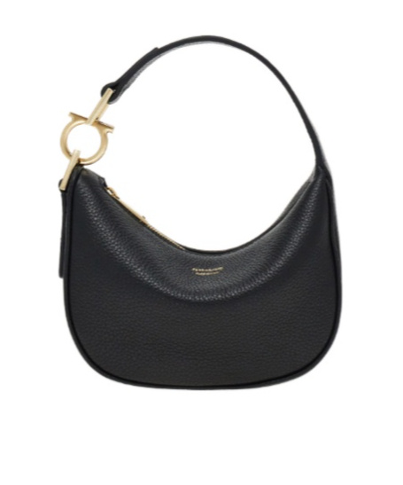 Ferragamo Mini Hobo Bag With Gold Gancini Accent In Black