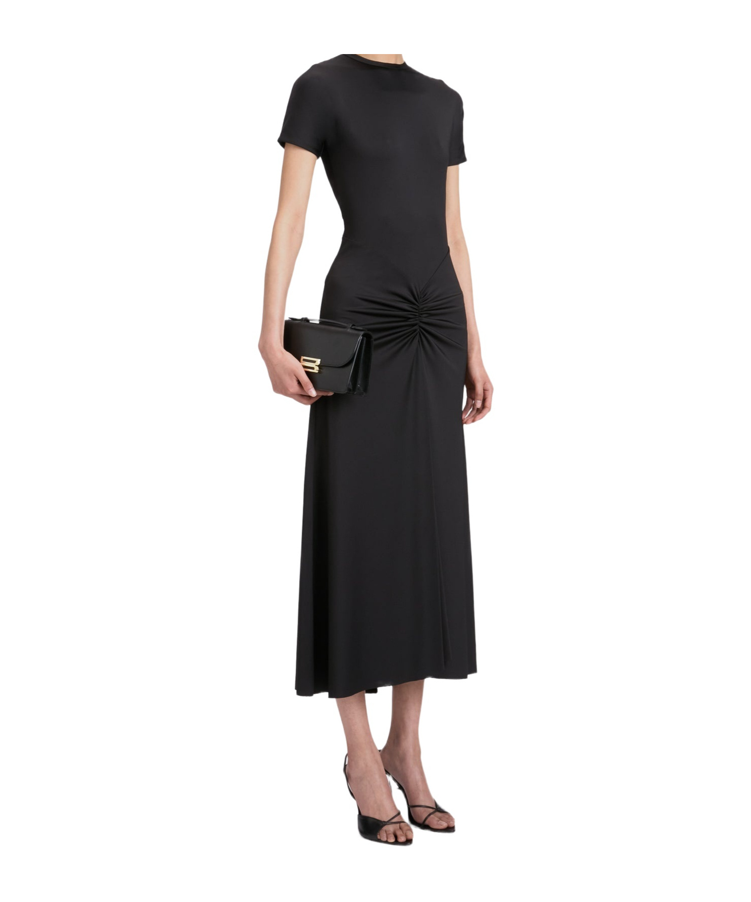 Victoria Beckham Gathered Waist Midi Dress In Black