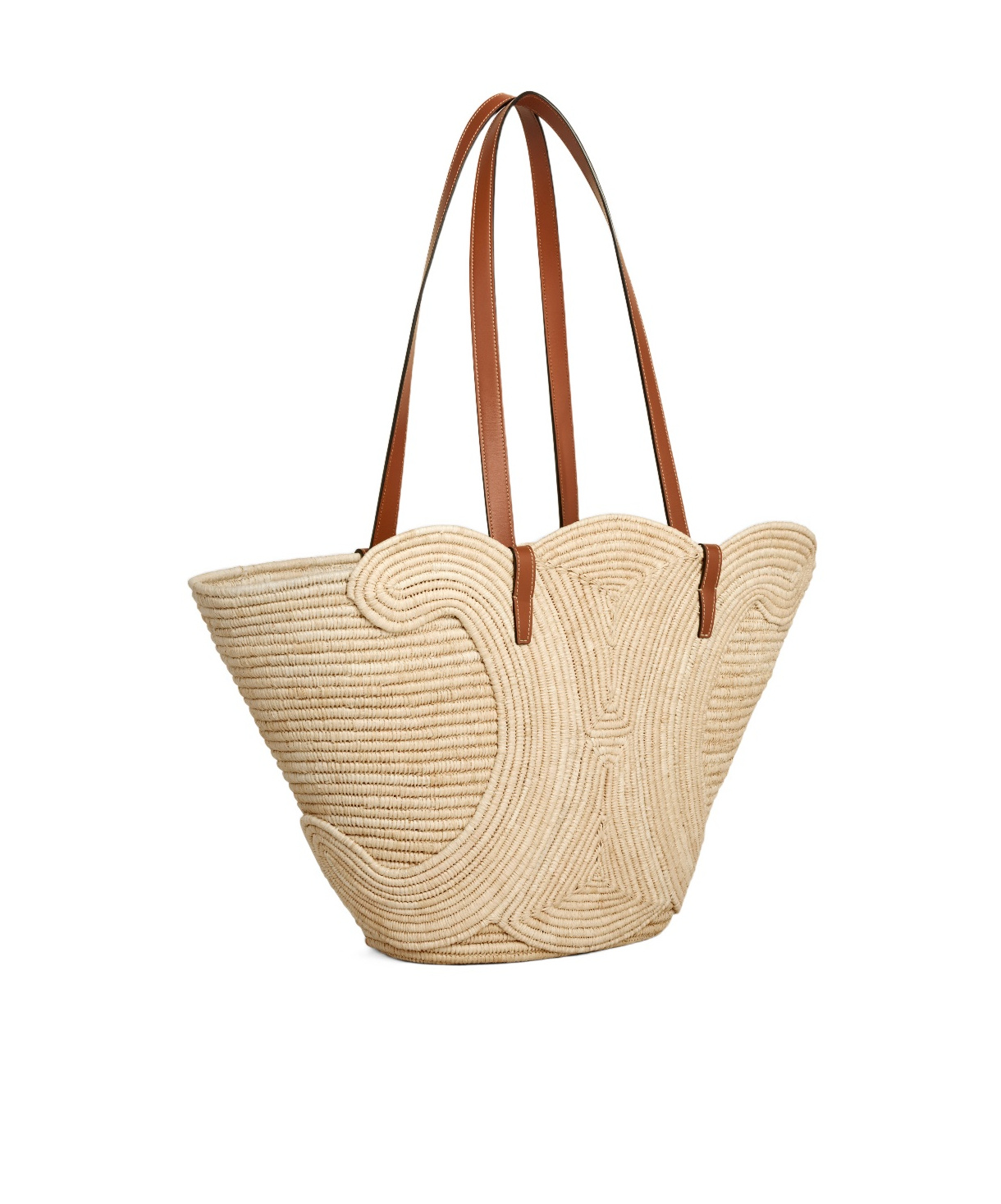Celine Classic Panier Medium Triomphe Woven Bag In Raffia And Calfskin In Brown