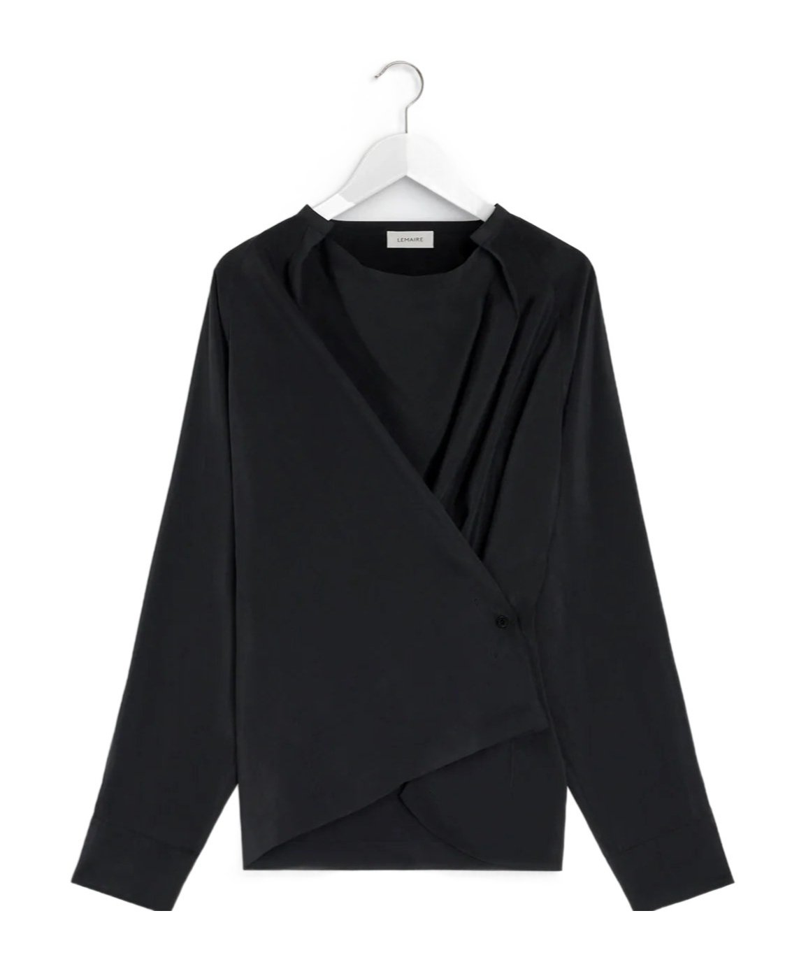 Lemaire Silk Blend Top With Draped Front And Long Sleeves In Black