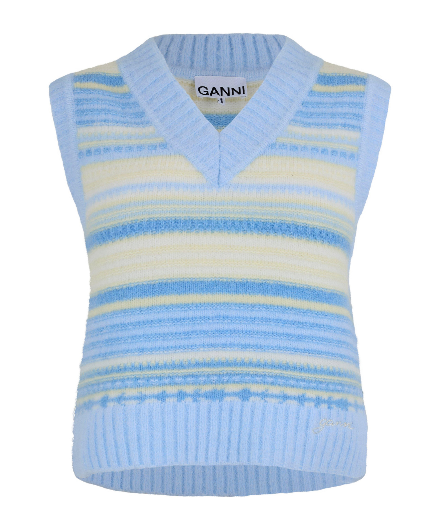 Ganni V-neck Knit Vest In Blue