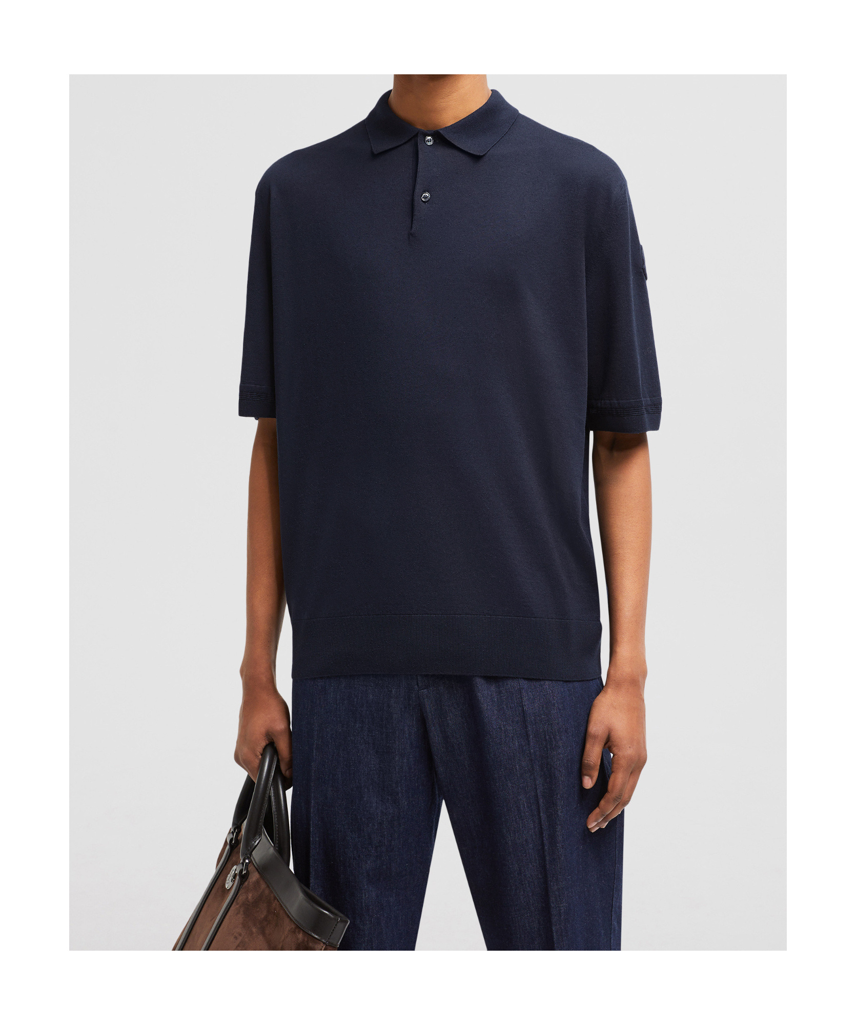 Moncler Short-sleeved Polo Shirt In Blue