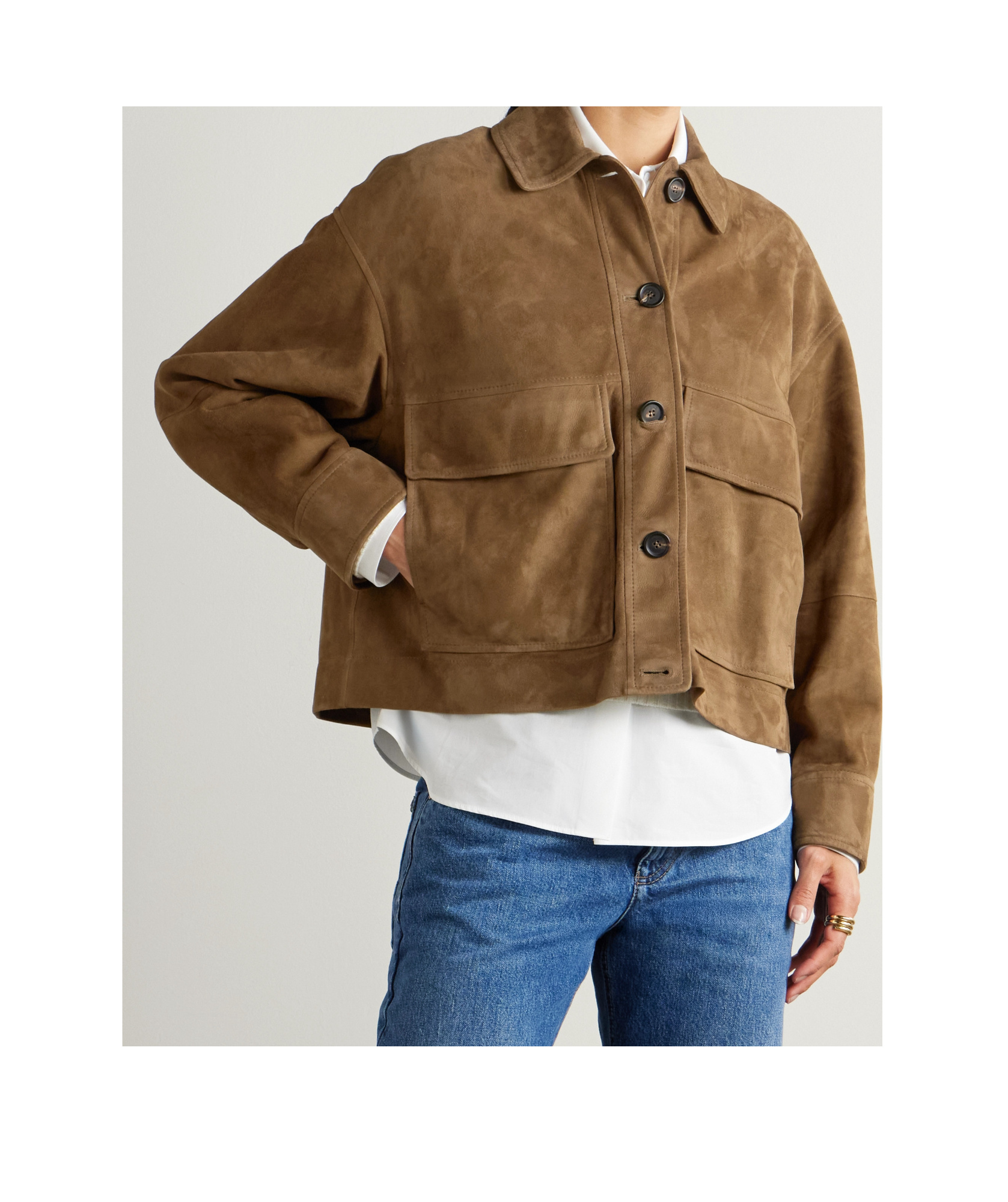 Brunello Cucinelli Long-sleeved Leather Jacket In Brown