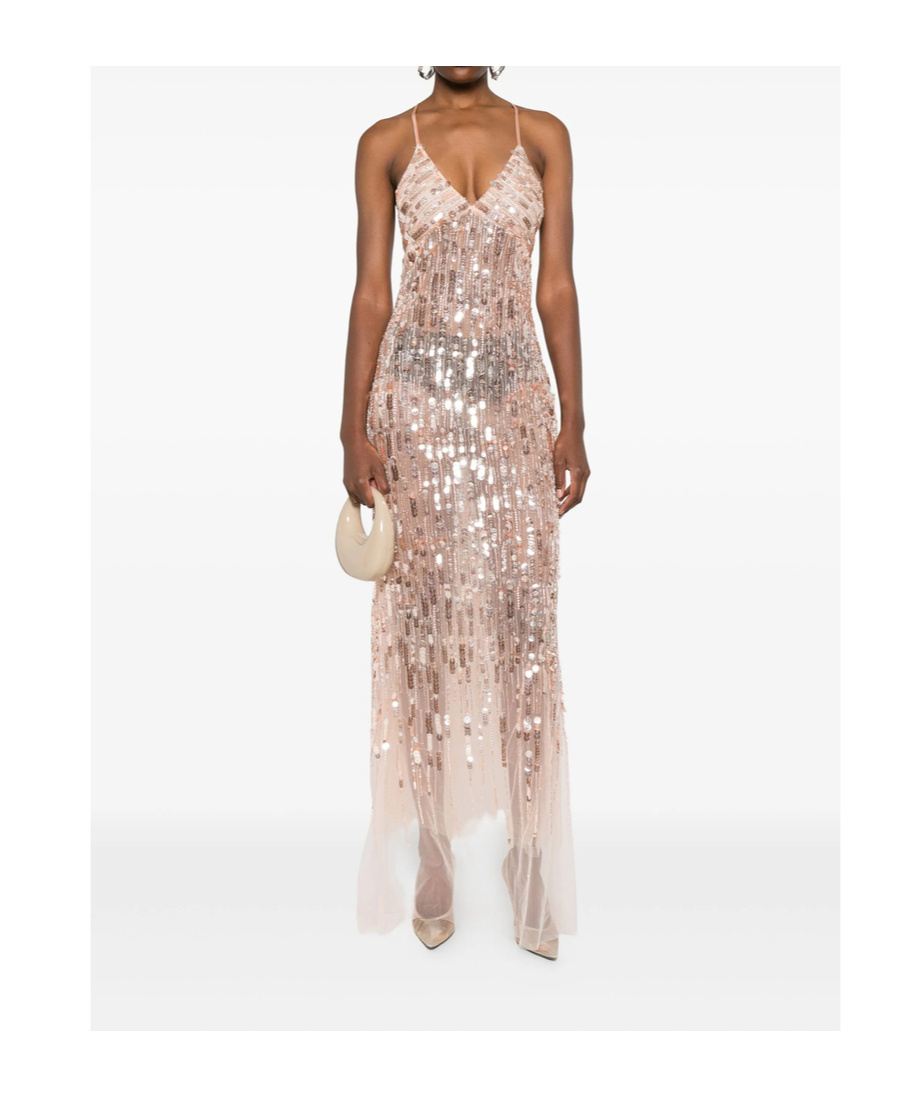 Elisabetta Franchi Sequin-embellished Sleeveless Maxi Dress In Pink