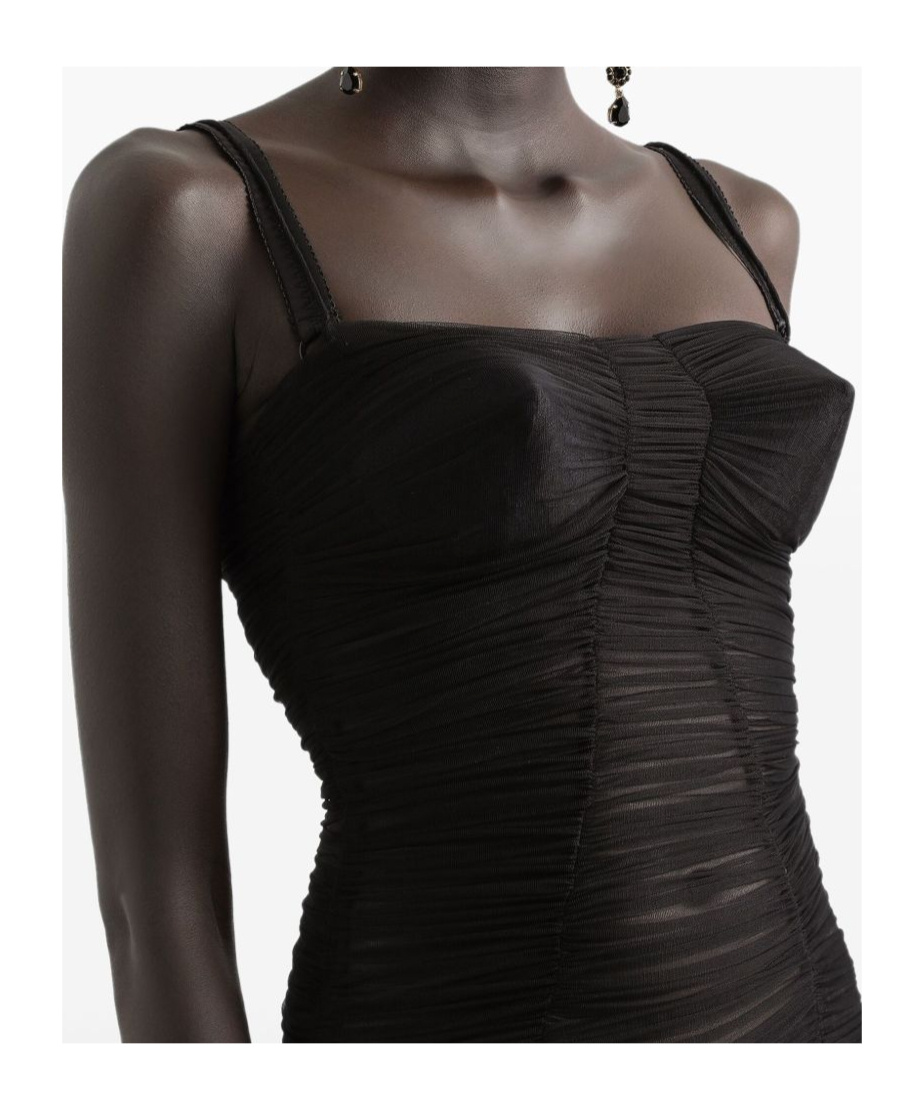 Dolce & Gabbana Tulle Calf-length Dress With Draping In Black