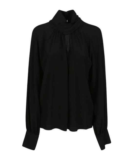 Federica Tosi Black Blouse With Criss-crossed Neckline And Rear Keyhole Closure In Silk Blend Woman