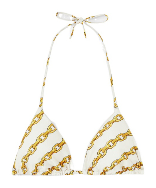 Versace Foulard Print Triangle Bikini Top In White