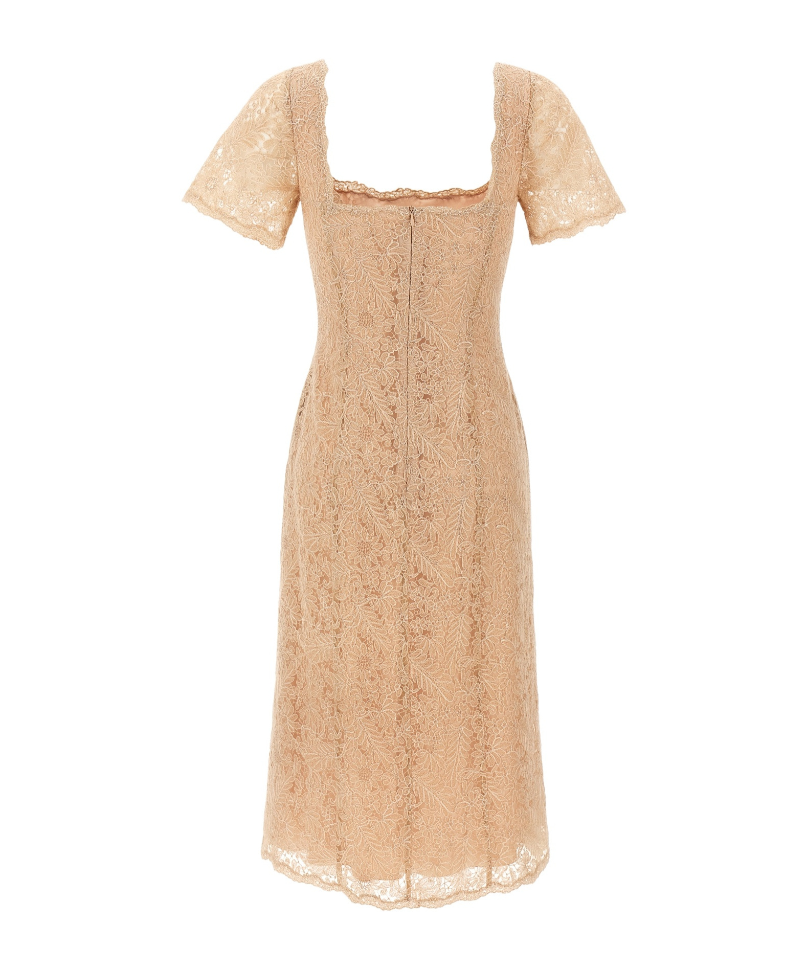 Ermanno Scervino Floral Lace Midi Dress With Square Neckline In Nude