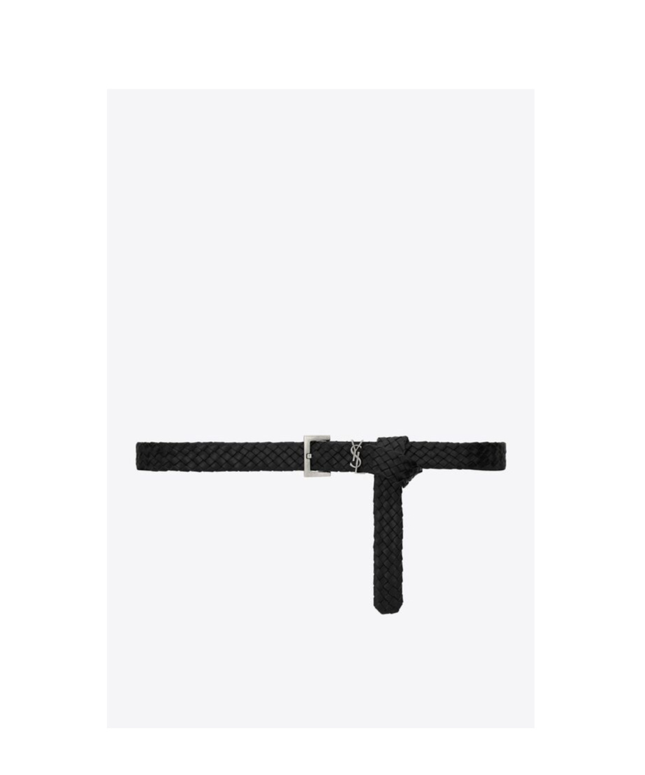 Saint Laurent Cassandre Interwoven Leather Belt In Black