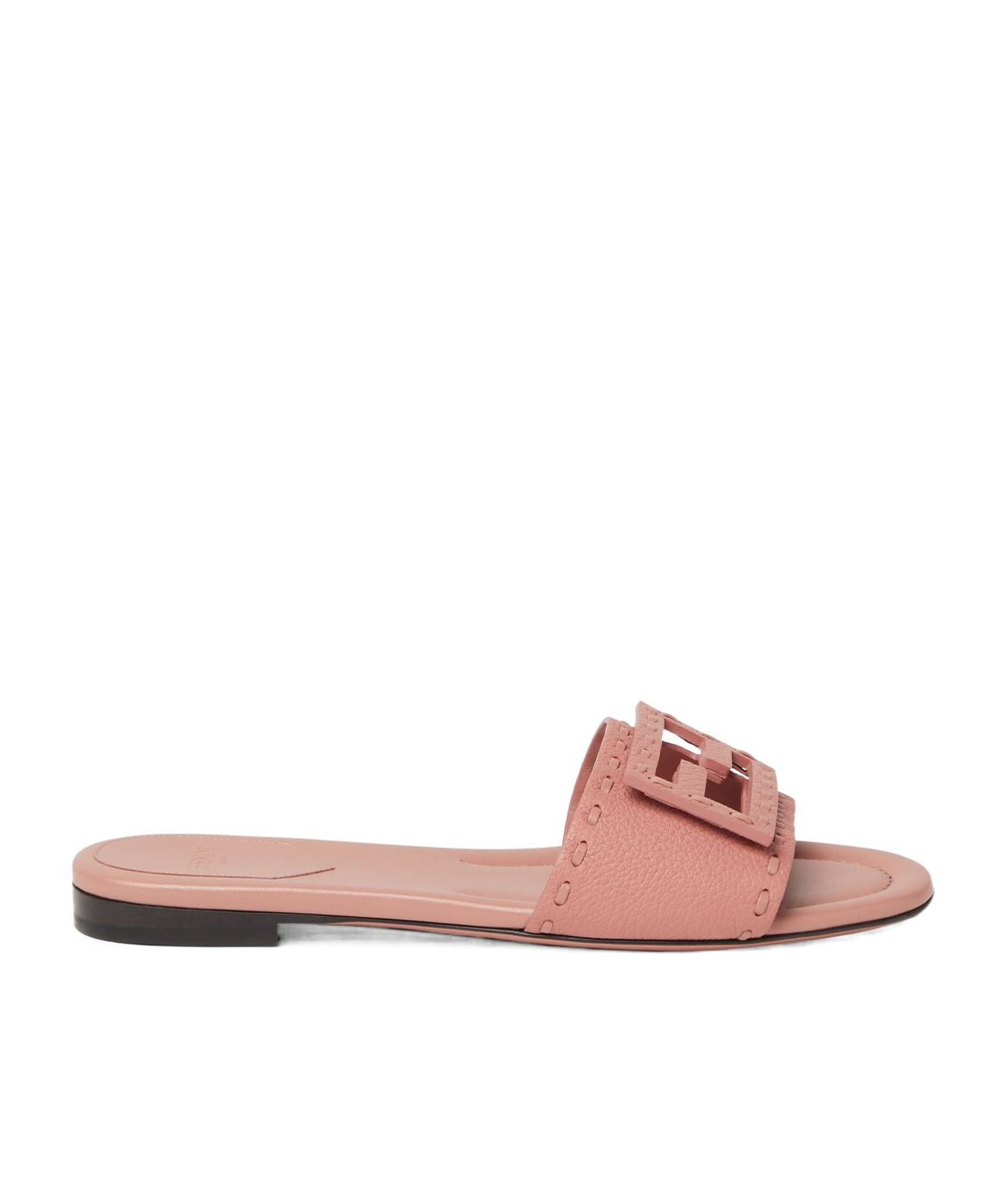 Fendi Baguette Ff Leather Buckle Flat Slide Sandals In Pink