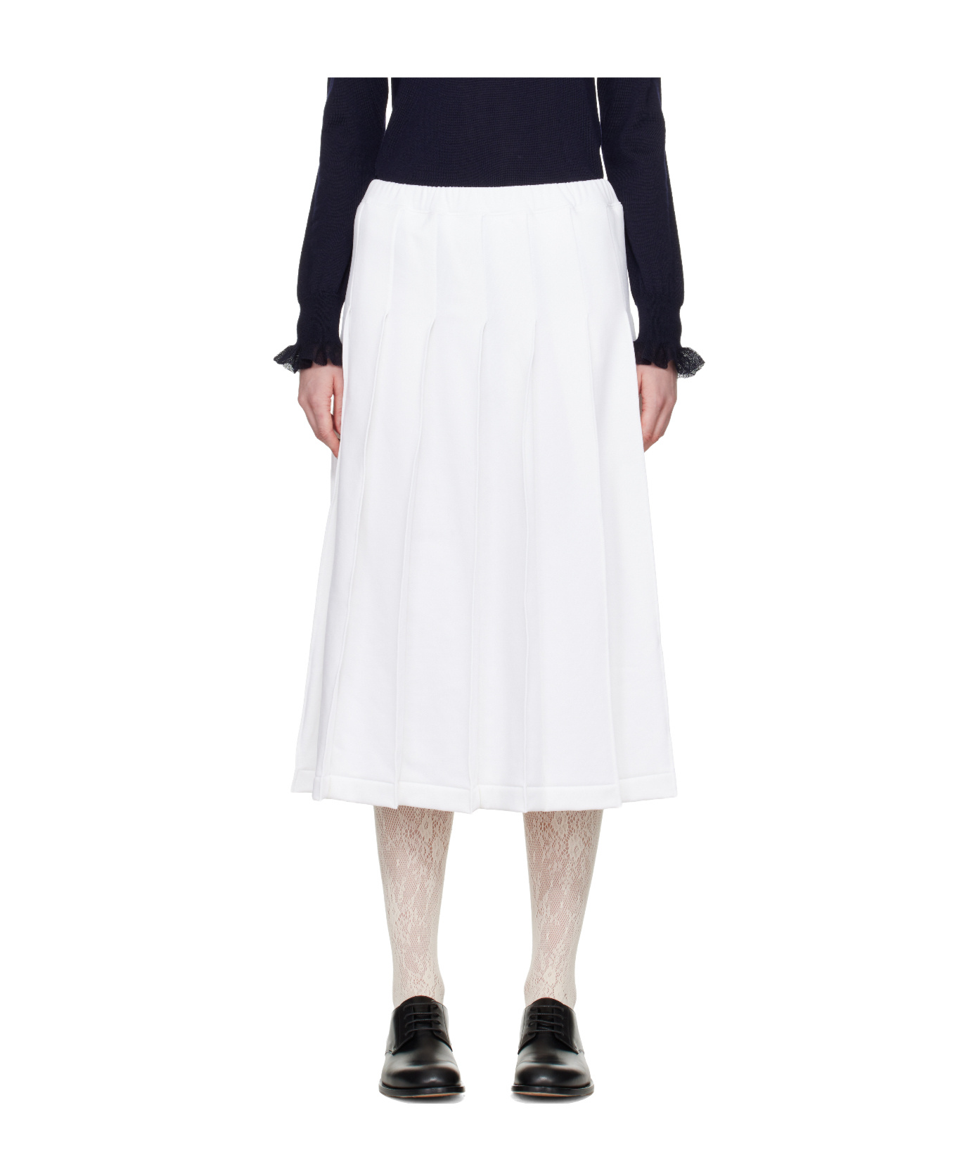 Comme Des Garçons Pleated Midi Skirt In White