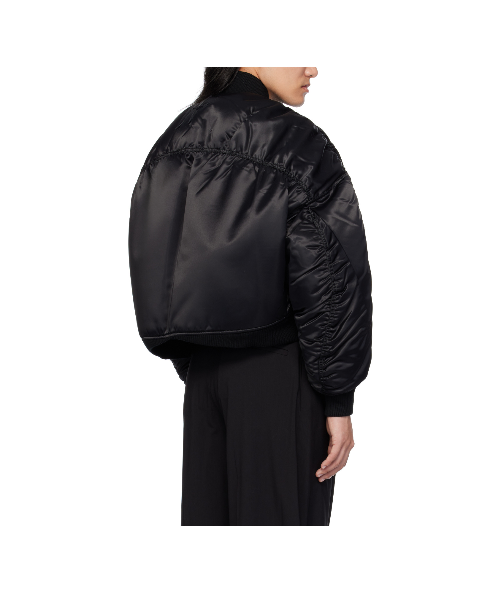 Mugler Satin Bomber Jacket In Black