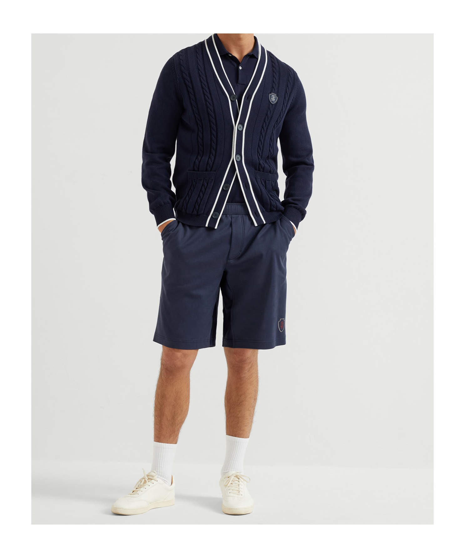 Brunello Cucinelli Cotton Knit Tennis Cardigan In Navy Blue