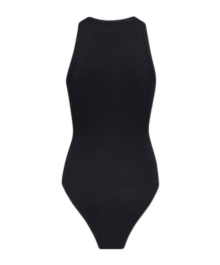 Alaïa Ribbed Texture High Neckline Sleeveless Thong Cut In Black