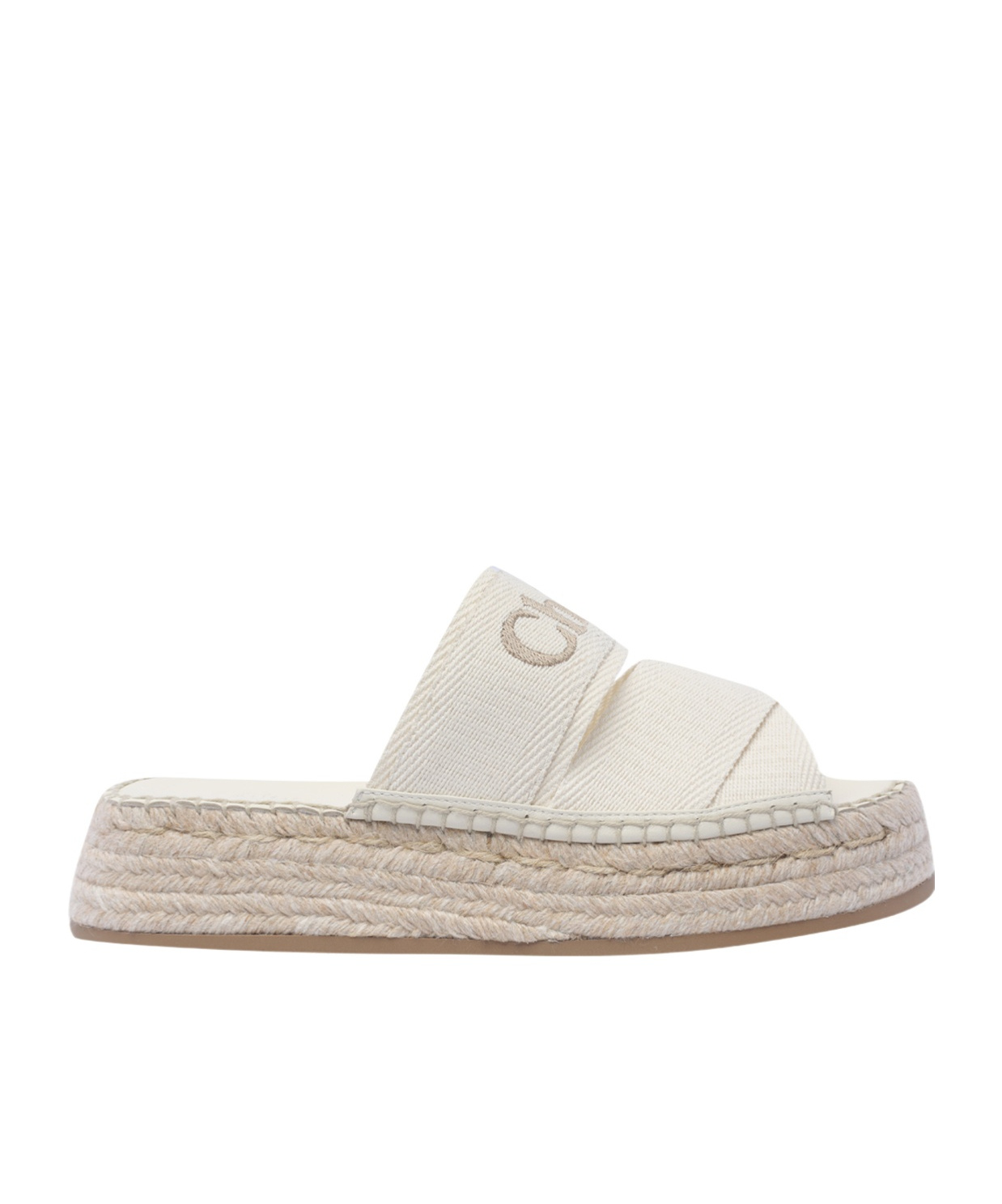 Chloé Mila Logo-embroidered Canvas Espadrille Slides In Nude
