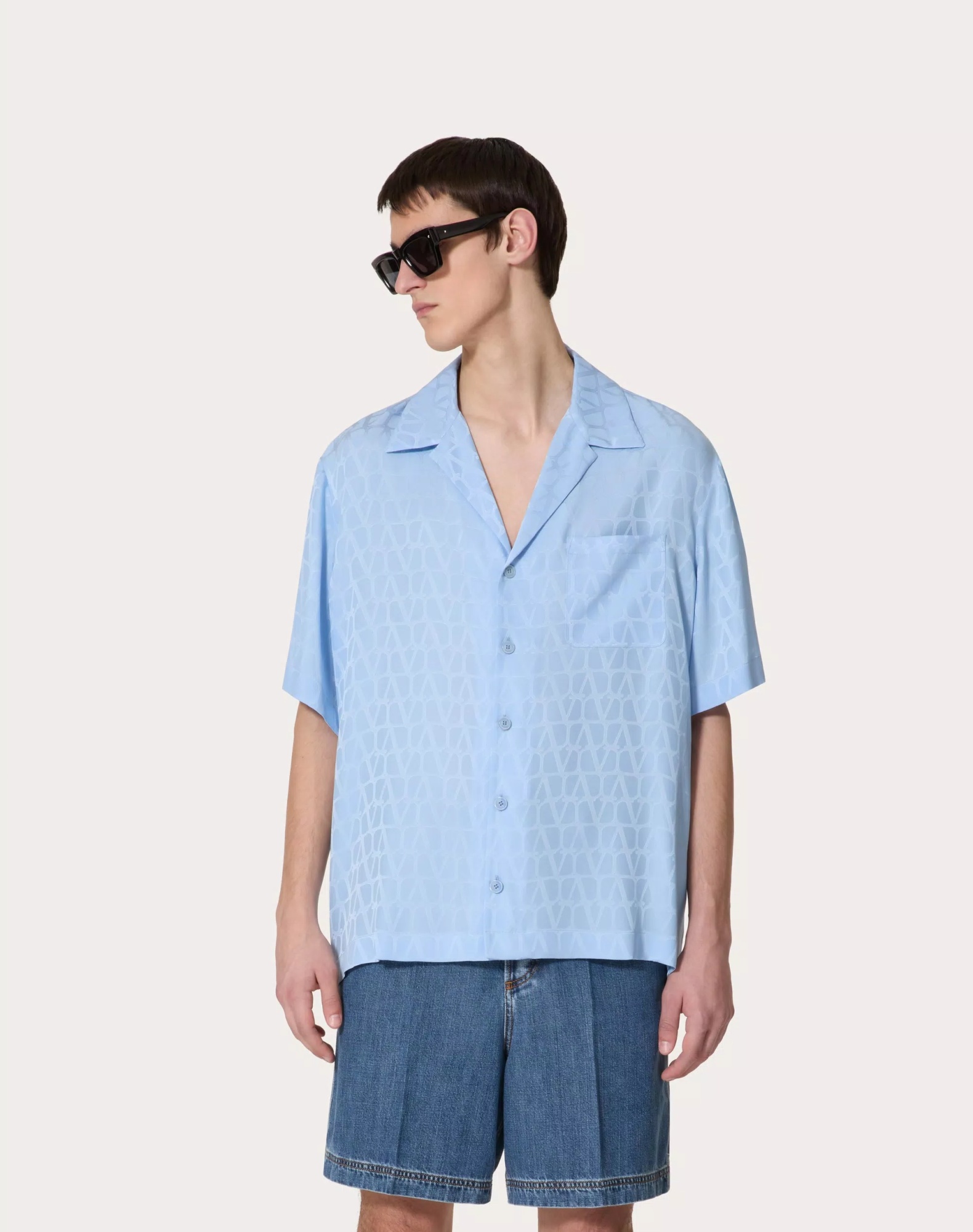 Valentino Toile Iconographe-jacquard Silk Shirt In Blue