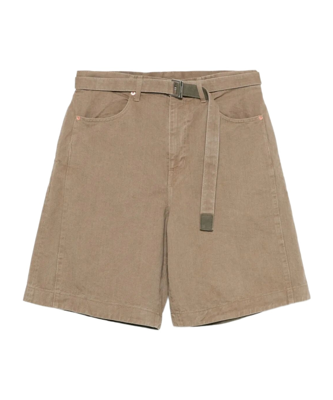 Sacai Belted Denim Bermuda Shorts In Neutral
