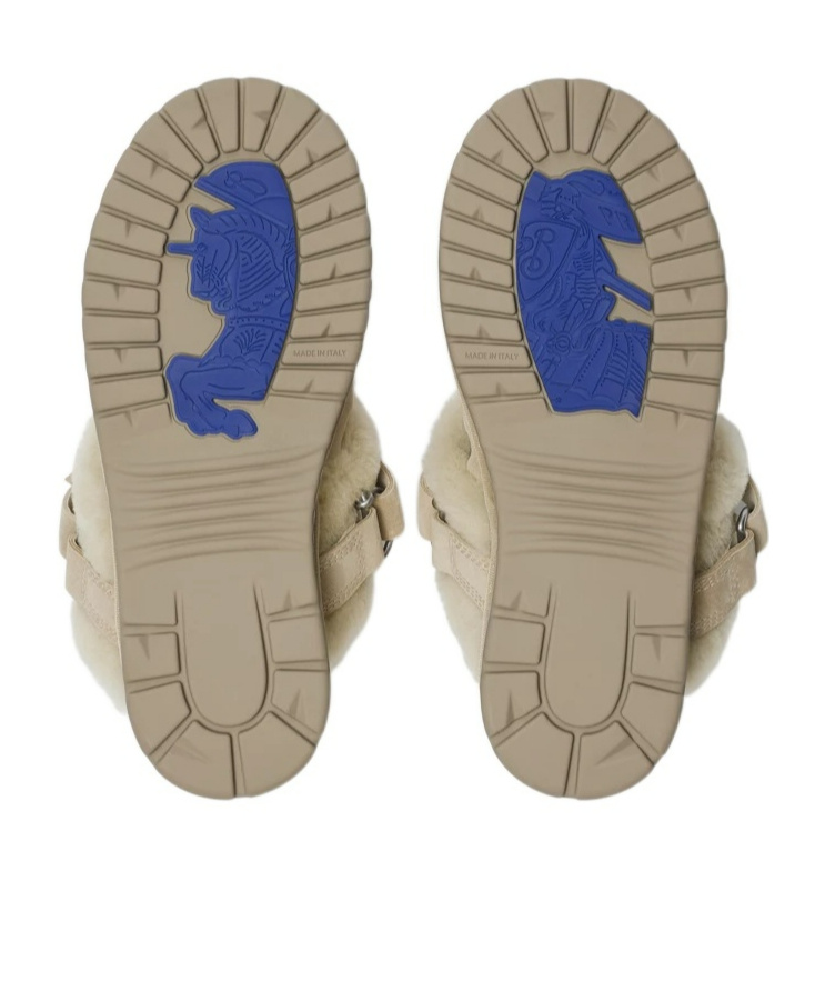Burberry Buckle Fastening Shearling Suede Mules In Nude